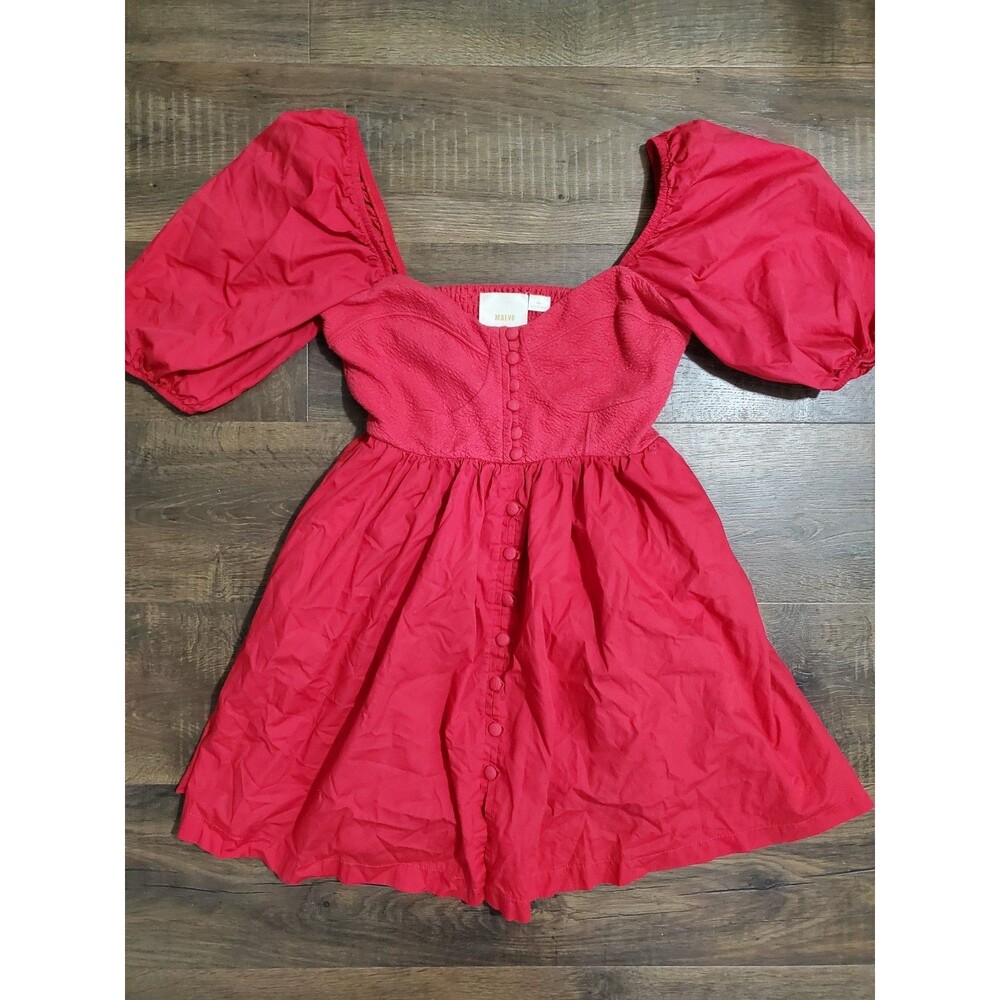 Maeve By Anthropologie Mini Dress Womens Small Pink Puff Sleeve Cotton Wedding